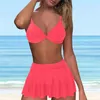 Kobiety seksowne tankurynis split zgromadzone stałe kolor strojów kąpielowych o wysokim talii marszczone spódnice letnie kostiumy kąpielowe sukienka plażowa