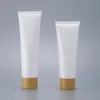 Lege witte plastic squeeze buizen fles cosmetische crème potten navulbare reis lippenbalsem container met bamboe cap pkaip jekie