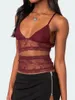 Women's Tanks Women Lace Sheer Camisole V-Neck Spaghetti Strap Vest Slim Fit Cutout Show Navel Tank Tops