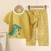 Pajamas 2024 Nouveau enfant à manches courtes Set Pure Coton Summer Boys T-shirt Girls Clothing Baby Pajamas Childrens Clothingl2405