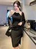 Casual Dresses Summer Women Midi Dress Elegant Sexy Pink Black Halter Beading Off Shoulder Sleeveless Bodycon Slit Gown Evening Party