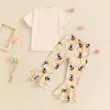 Kleidungsstücke Kleinkind Baby Girl Groovy Outfit Retro Little Hippie Boho Pilz T-Shirt Blumenstreifen Flare Hosen Set Set