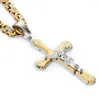 Pendant Necklaces Stainless Steel Catholic Crucifix Cross Necklace Long Rock Neckless Men Jewelry Gift Heavy Chain