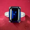 Pierścienie klastra 10x14mm szmaragdowy Cut Blue Sapphire Cubic Cyrron 925 Srebrny pierścionek palca na przyjęcie weselne