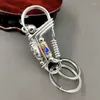 Decorative Figurines 304 Stainless Steel Handicraft Key Ring Waist American Mechanical Style Buckle Engraved Dragon Head Bead Car Keyring