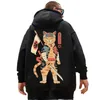 Mens Hoodies Sweatshirts Samurai Cat Printed Herr Hoodie Sweatshirt med japanska element Grafisk pullover för hösten Stay Warm Basic Hoodie Extra Large Coa