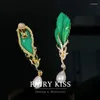 Boucles d'oreilles arrière Tendance de mode rétro française littéraire littéraire et délicat de la plante émeraude en verre perle polyvalent