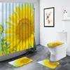 Duschvorhänge gelbe Sonnenblumen Badezimmer Blumen Pflanze ländliche Landschaftsmuster WC Teppich Nicht-Schlupfmatten Toilettendekor Bad Matte Set Set