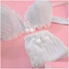 Bras setzt süße Lolita Spitzen -BH und Slip -Set japanische Schulmädchen Kawaii Dessous bequeme Tanga -Unterwäsche -Unterwäsche für Frauen Drop d Dhwwy