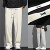 Men's Pants 2024 Casual Ice Silk Light Thin Korean Straight Loose Sweatpants Soft Wide Leg Long Baggy Trousers