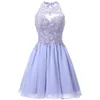 Halter kurzer Heimkehrkleider für Teenager Chiffon Spitzen Applikationen Juniors Prom -Kleider Schlüsselloch zurück 8. Klasse Partykleid 184e