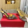 Femmes Slingbacks à la mode en cuir véritable en cuir cristal décoration sandales 7cm talon de haute robe de fête décontractée chaussure de qualité de qualité de qualité de marque