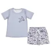 Clothing Sets Wholesale childrens gray short sleeved duck T-shirt baby camouflage pocket shorts childrens boutique set d240514