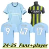 24 25 Haaland Soccer Jerseys Grealish Sterling Mans Cities Mahrez Fans Version Gk Kit de Bruyne Foden Football Shirt Kid Kit Uniform Purple Goaldecheepere