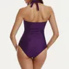 Swimwear da donna One PC Purple Donne a bassa taglio Push up Abitatta arricciata Calco Neck Avvolto raccolto Monokini da bagno senza schienale sexy