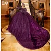 Ball violet quinceanera brillant 3d fleurs robe nuptiale fête des robes de mariée de longueur de sol