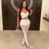 New Fashion 2 Piece Set Women Night Club Sexy Seeck See See Through Patchwork для женщин наряды без бретелек и брюки для расщепления, соответствующие 2PCS Sets Clothing