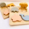 Party Favor Personalized Animal Puzzle for Children Montessori Toy Cartoon 3D Wood Silicone Jigsaw Set Toys