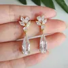 Dangle Earrings European And American Bridal Earring Accessories Elegant Micro-encrusted Gorgeous Sparkling Water Drop Zircon For Women