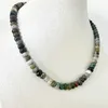 Colliers perlées 5 * 8 mm Moss Green Indian Agate Collier Natural Gemstone Plat Perle Water Pattern Jewelry D240514