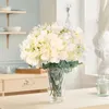 Dekorativa blommor 18 stycken hortensia konstgjorda sidenhuvuden med stjälkar för hemträdgård bröllop baby shower