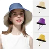 Chapeau de seau pour femmes doublé usure de mode vérifiée Summer plage Protection de cou de cou soleil Visor de soleil emballable largeur pliable à bord.