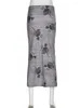 Skirts IAMSURE Vintage Floral Printed Split Straight Skirt Holiday Slim Mid-Waisted Maxi Women 2024 Autumn Spring Fashion Ladies