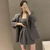 Werkjurken Korea Chic Women Fashion 2 -delige kledingpak Mouwloze Sash Slim Taille Mini Dressloes Blazer Jacket Outfits 2pc sets