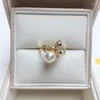 Klusterringar Zhboruini Natural Freshwater Pearl Ring 14K Guldpläterad justerbar koreansk stil smycken för kvinnans tillbehör gåva