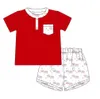 Roupas Conjuntos de roupas Independence Day Series Sinalizador Padrão de mangas curtas de mangas vermelhas para meninos e meninas D240514