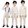 Vêtements Ensembles pour enfants beige formel Set garçons de mariage Party Piano Performance Robe Childrens Veste Pantalon Bow Vêtements T240513