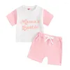 Ensembles de vêtements en bas âge pour bébé bébé fille des vêtements d'été ensembles à manches courtes t-shirts rose blanc de couleur combinaison short pour sortir