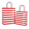 Green Handle Christmas Wrap With Red Kraft Bags Stripe Snowflake Print Xmas Gift Paper Bag Sweets Candy Pouch DBC P1128