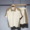 Summer Lose Polo Shirt i dwuczęściowe męskie swobodne krótkie rękawy i szorty ustawiają koreańskie luksusowe ubranie 240508