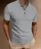 2024 Summer -Selling Mens Solido Colore Henley Shirt Crew Bottoni da uomo Slip Slip Fresco Mano traspirato Top 240514