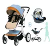 Kinderwagen# Neuer 3-in-1-Kinderwagen mit Autositzen hoher Landschaft Leichtes Neugeborenen Pram Luxury Stoßdämpfung Falten H240514
