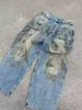 Streetwear Jeans Mens Pants Hip Hop Vintage Bol Kot High Bel Geniş Bacak Pantolon