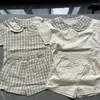 Ensembles de vêtements 2024 Été Baby Navy Collar Plaid Vêtements Enfants Enfants Enfants à manches courtes Shorts 2PCS Suit pour garçons Girls Infant tenues