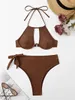 Swimwear femminile 2024 Calco-out Push Up Bikini Brown Halter Swimsuit Women High Waist Weefing Weeking Swimming Swiming Suet Sump Aute.