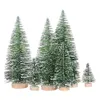 Party Decoration 25 PCS Miniature Artificial Christmas Trees 5 Storlekar Sisal Silk Wood med träbas för DIY -hantverk