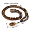 Bärade halsband Retro Design Tiger Eye Stone Halsband Handgjorda Knut 6mm 108 Mara Pearl Necklace Pendant Womens Yoga Jewelry Gift D240514