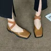 Прибыл дизайн Mary Jane Shoes Women Elegant Square Toe Flats Summer Outdoor Elastic Band Sandal Fashion Ladies Shoes 240509