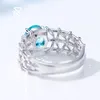 Cluster Anneaux Rochime Luxury Wholesale Lab Grown Palaiba Woven 925 Silver Oavl Cut Blue Diamond Jewelry Accessoires