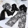 Ribbon floral Srunchies Black and White Flower Hair Scarft Scrunchies Bandana Hair Tie Hair Ribbons Ponytail Holders Bow Scrunchies for Women