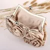 Sacs de rangement Femmes Filles Silk Rose Flower Handsbag Wedding Bridal Embrayage Bag de la chaîne de métal Épaule de la chaîne de cross-body