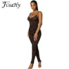 Jumpsuits voor dames rompreren Jusahy Leopard Print Flocking Jumpsuit voor dames mode mouwloze backless vormgevende casual high street dames kleding wx