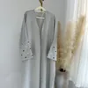 Vêtements ethniques broderie Abaya Femmes en lin Tissu de lin cardigan cardigan musulman kimono abayas dubai Luxury Kaftan Ramadan Eid Islam