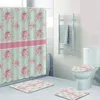 Duschvorhänge schäbige Streifen und rosa Rosen Spitzenvorhang Set für Bad Retro Chic Beige Pastellblumenmatten Teppiche Toilette