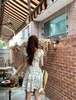 Parti elbiseleri Koreli tatlı kız şık v yaka kısa kollu elbise kadınlar yaz çiçeği ince fit a-line kısa moda kadın kıyafetleri