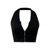 Tank camisole sexy Halter a V-Neck Scept Top Top Top Women's Black Color Sports Open Bras Front Zipper Crop Tops Beauty Back Summer 2024